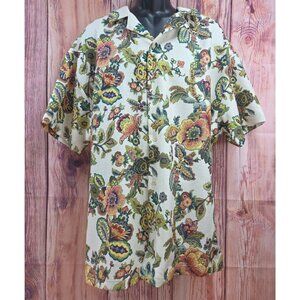 Malibu By Drell Floral Print Button-Up Short Sleeve Shirt 2X